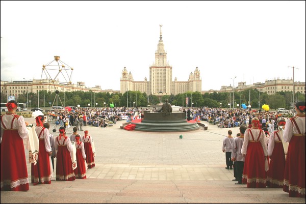 Russian folk choir is greeting the participants